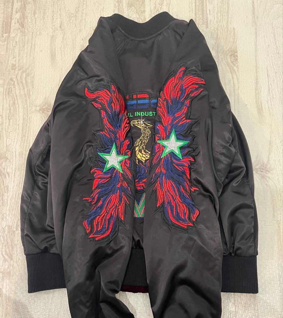 【美品】DIESEL 刺繍　スカジャン リバーシブル　ベロア　黒　Lサイズ 希少