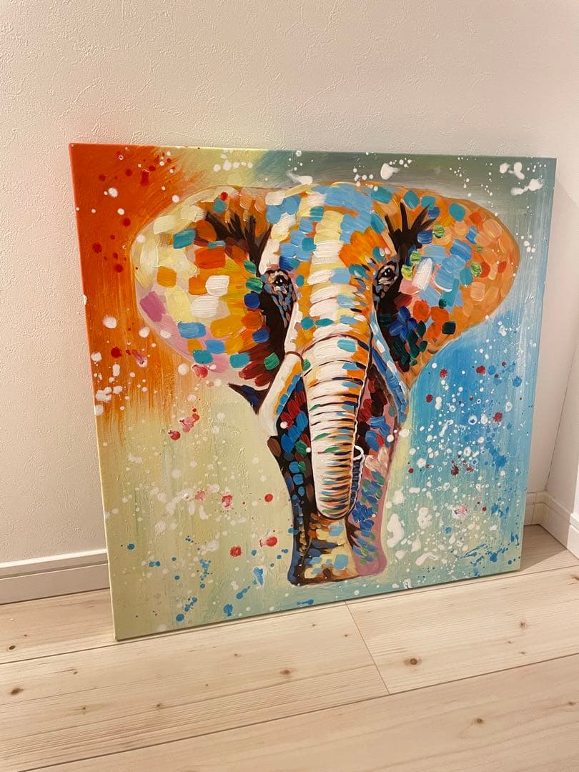 油絵　手描き　象　Amazonで約３万円で購入