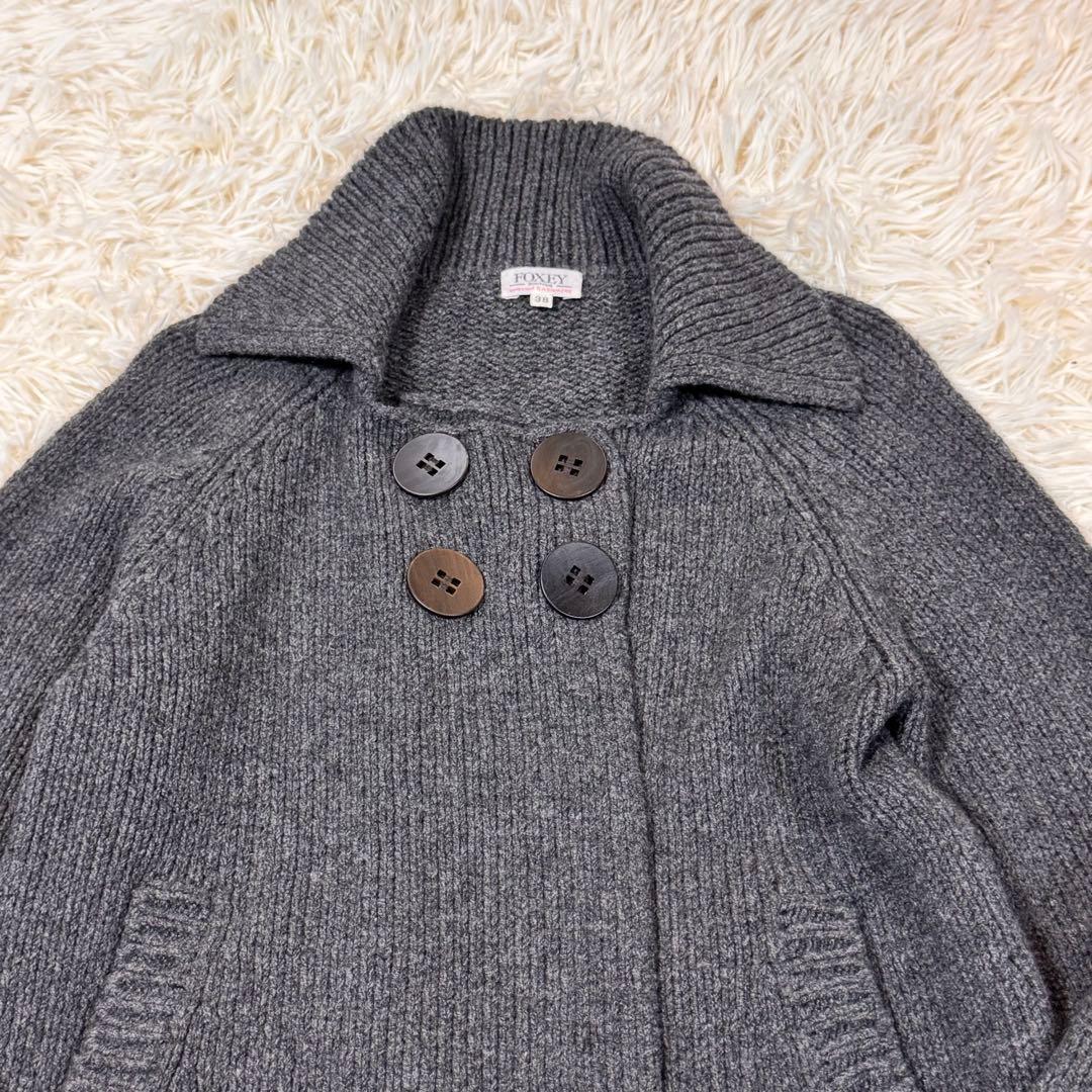 美品　FOXEY　ニットカーディガン　カシミヤ　シルク　水牛釦　グレー　38