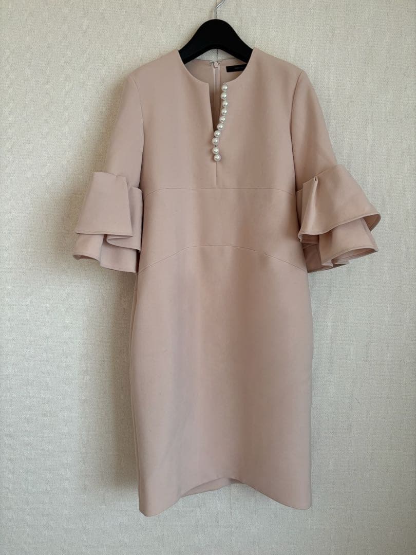 ヨーコチャン　ティアードスリーブパールドレス　ワンピース　36 ピンクベージュ