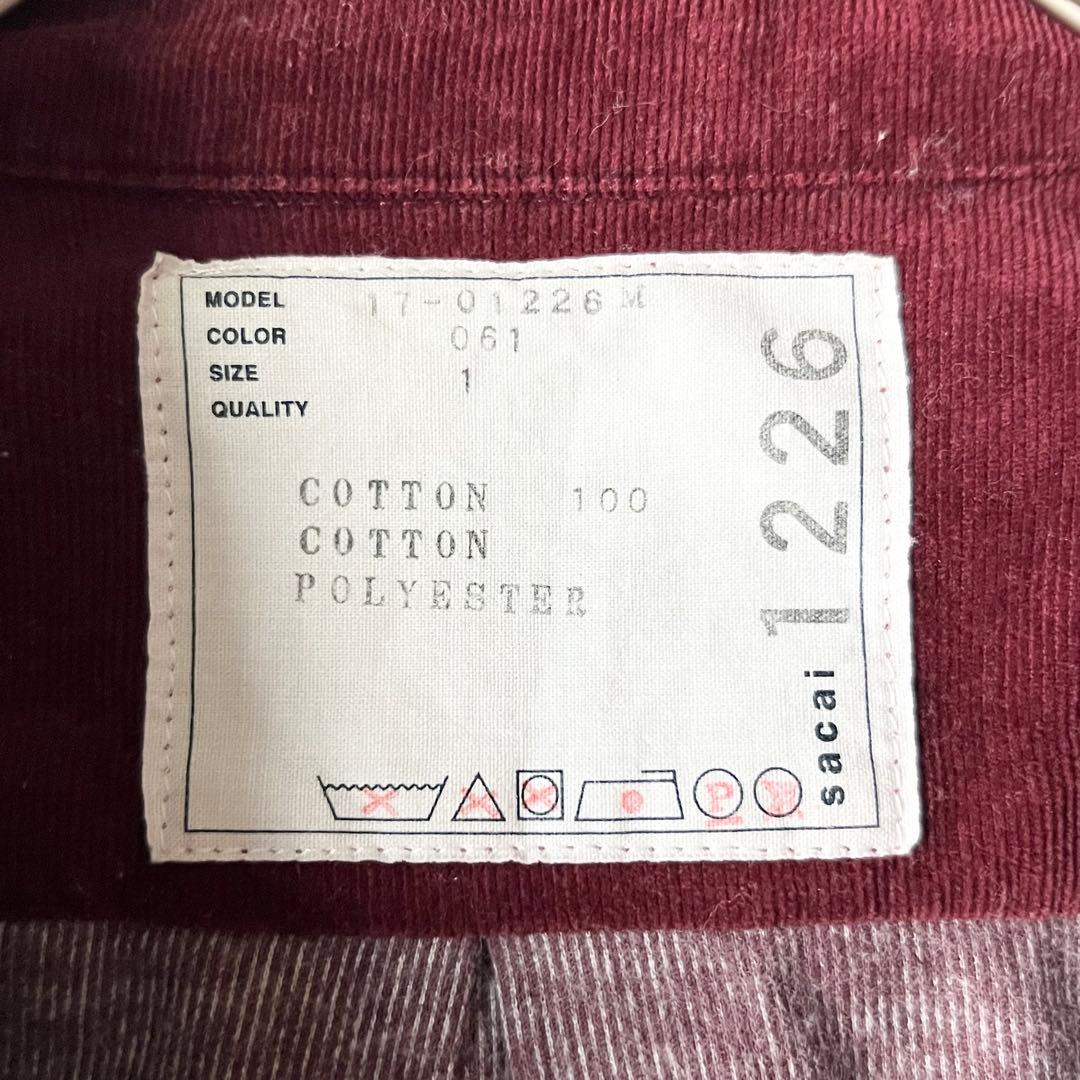 3203【美品】サカイ　コーデュロイシャツ ブルゾン　総柄　民族柄　S