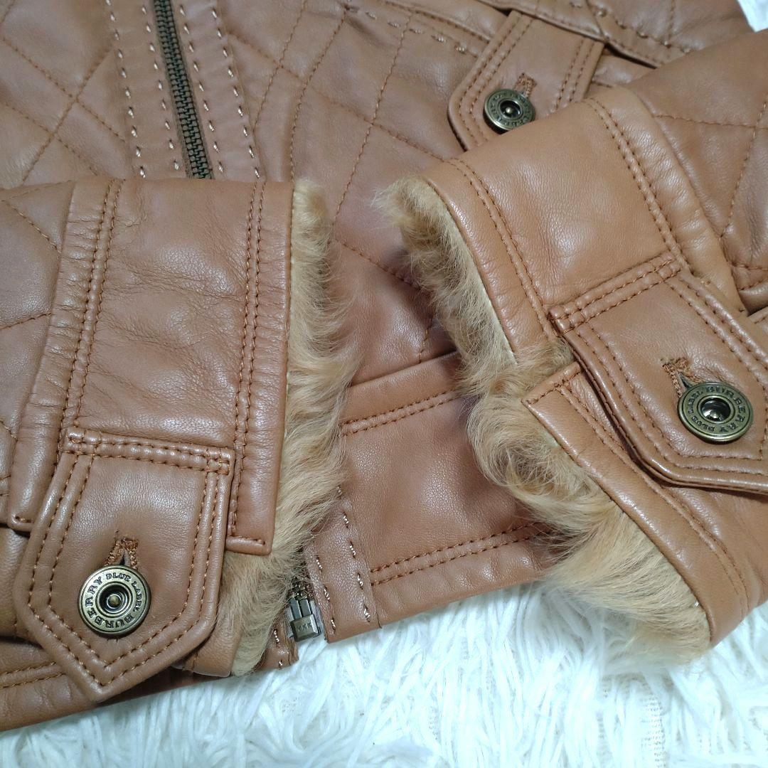 極美品　バーバリーブルーレーベル　ラムレザー　ノバチェック　フォックスファー