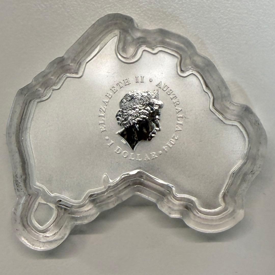 オーストラリア地図型銀貨 クロコダイル ワニ　1オンス純銀　シルバー　2014年