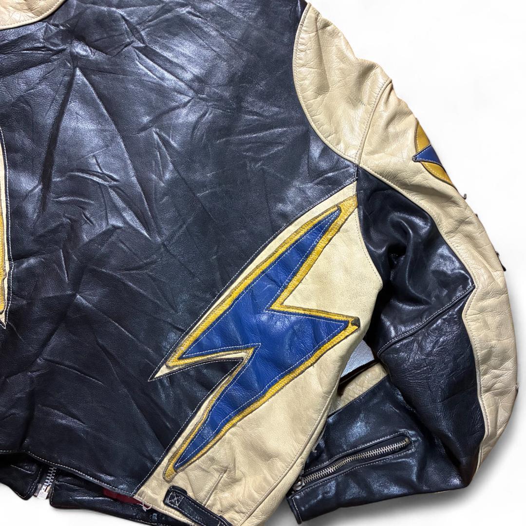 【激レア】90s GIORGIO レザーライダース 稲妻 ワッペン 刺繍 短丈