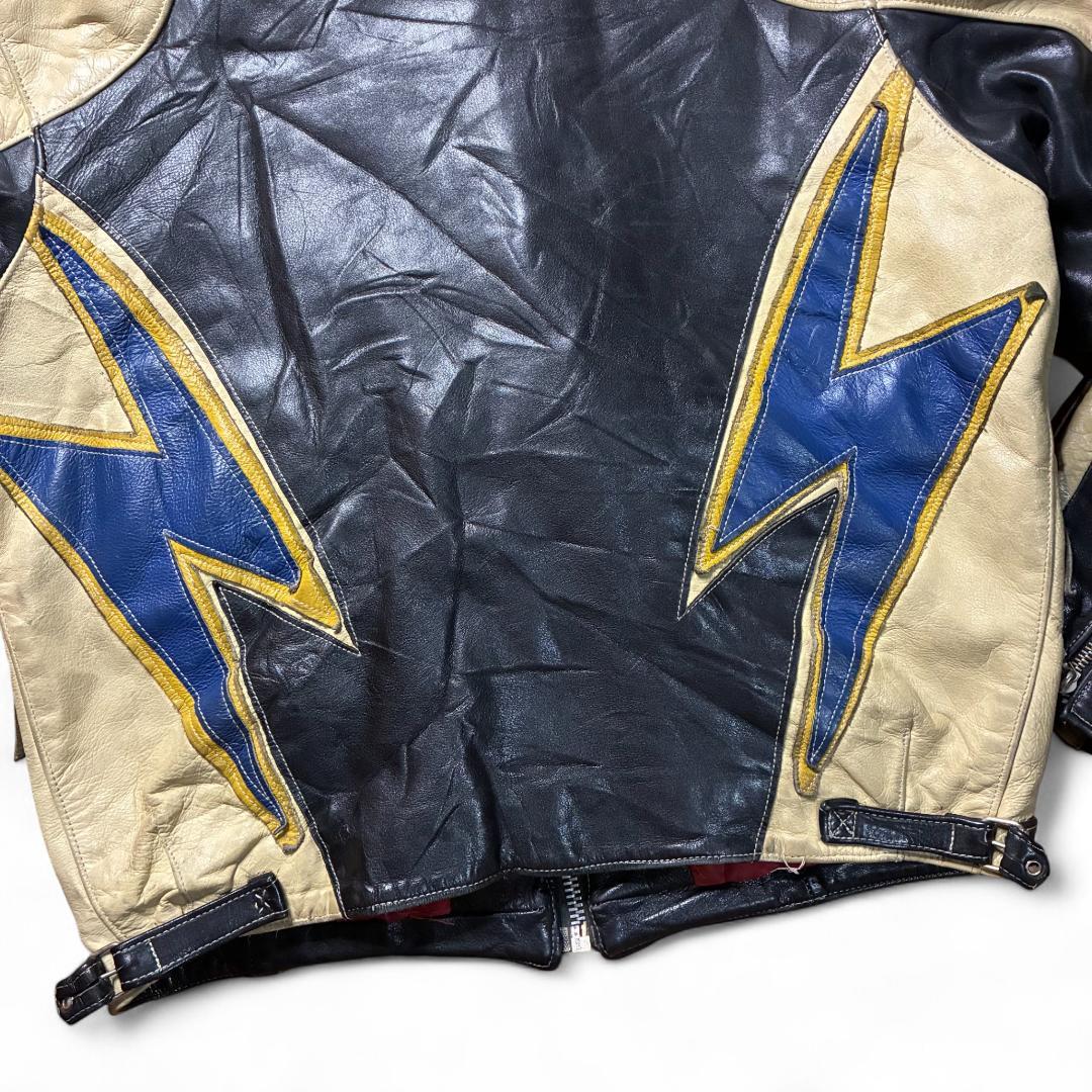 【激レア】90s GIORGIO レザーライダース 稲妻 ワッペン 刺繍 短丈