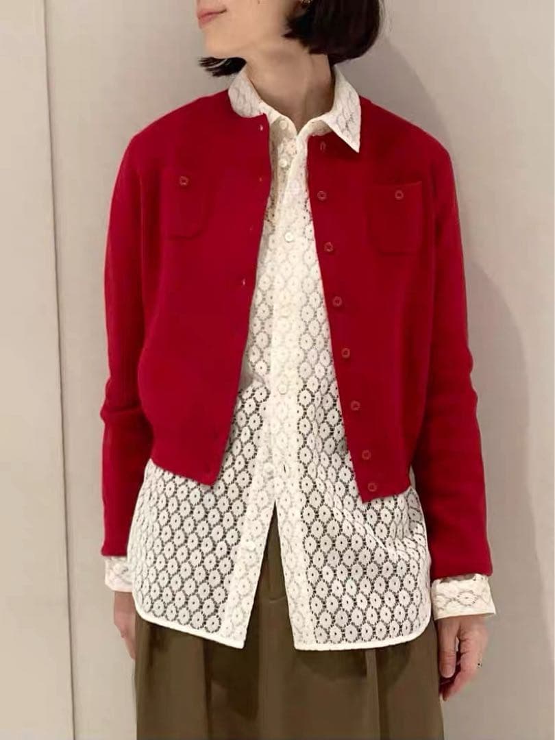 CABAN レッド カーディガン ポケット付き 長袖