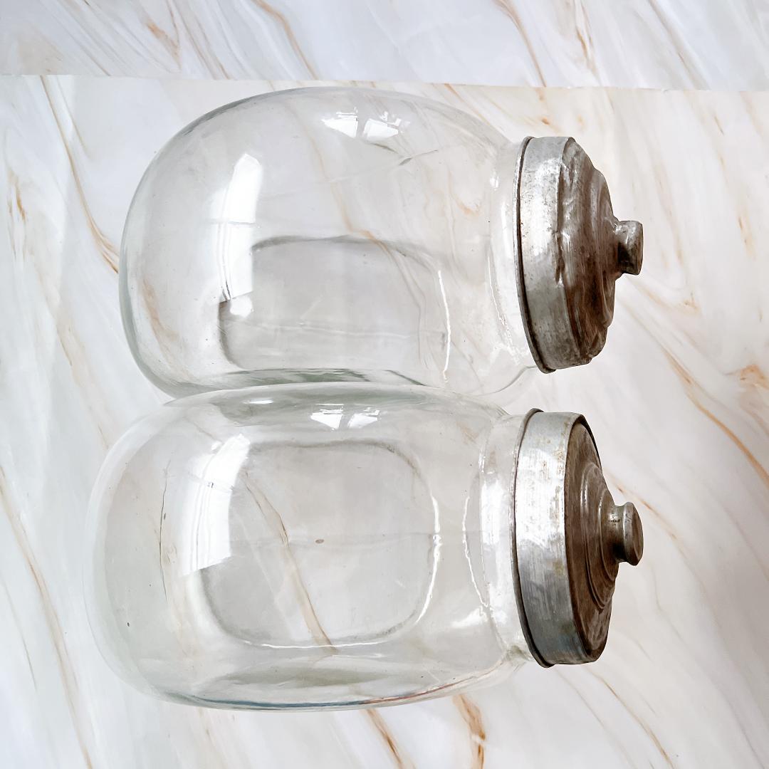 2点セット 猫瓶 ガラス瓶 レトロ アンティーク キャニスター 昭和 駄菓子