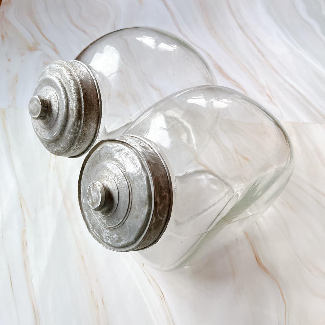 2点セット 猫瓶 ガラス瓶 レトロ アンティーク キャニスター 昭和 駄菓子