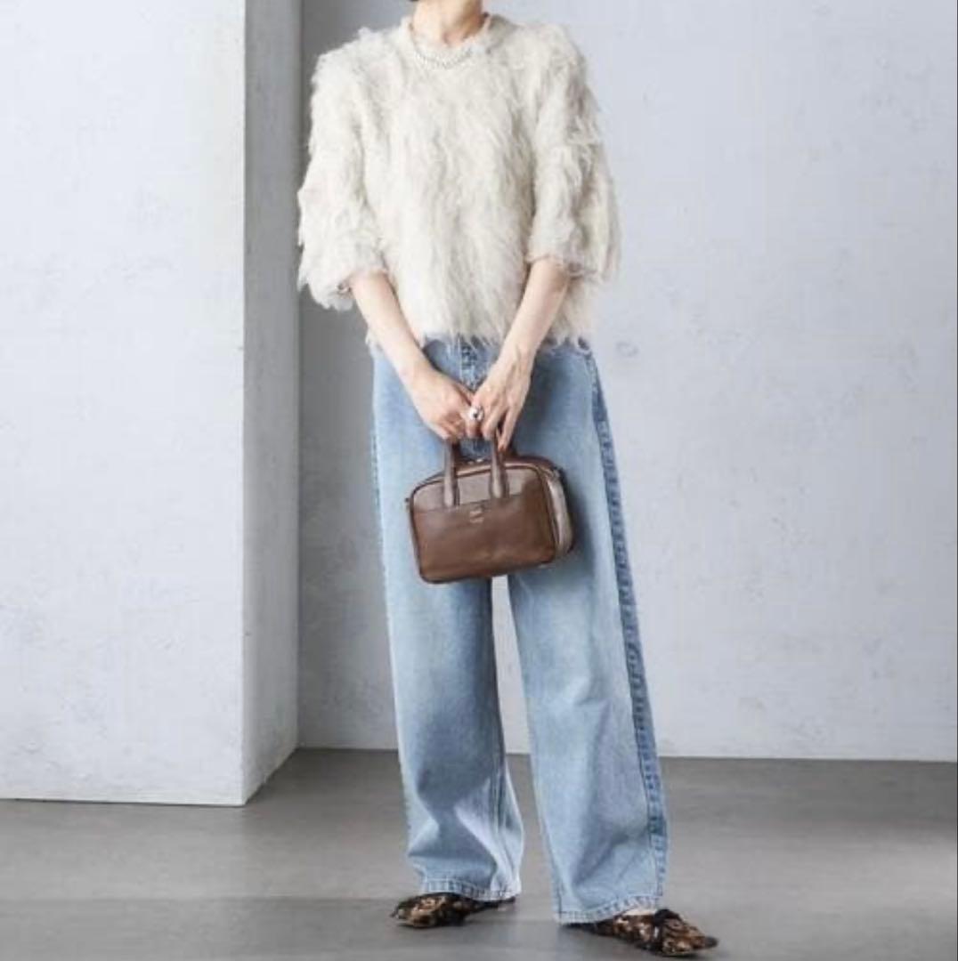 【美品】SHIPS しっかり生地ワイドストレートデニムパンツ ブルー系40(Ｌ)