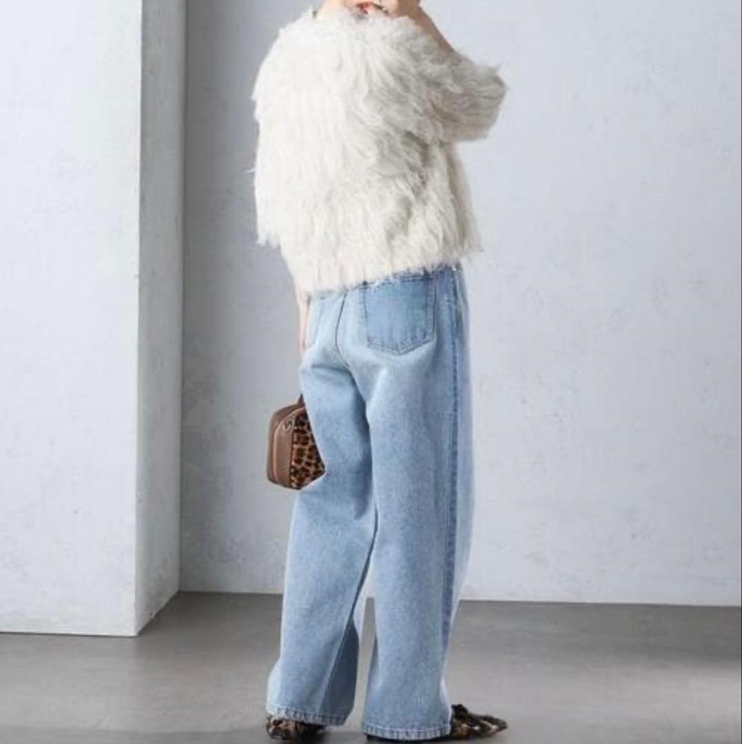 【美品】SHIPS しっかり生地ワイドストレートデニムパンツ ブルー系40(Ｌ)