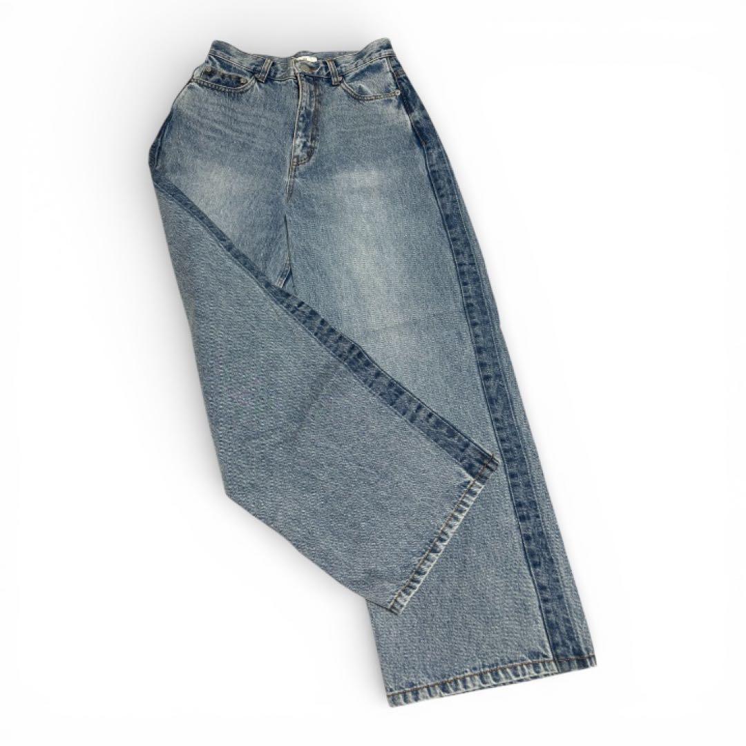 【美品】SHIPS しっかり生地ワイドストレートデニムパンツ ブルー系40(Ｌ)