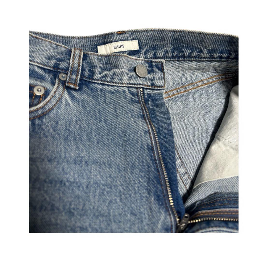 【美品】SHIPS しっかり生地ワイドストレートデニムパンツ ブルー系40(Ｌ)