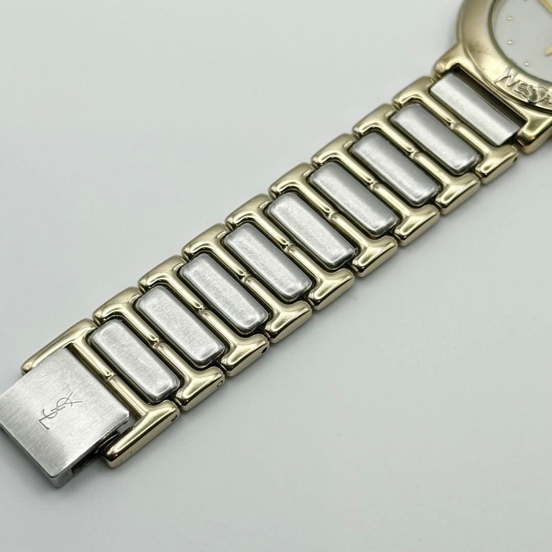 ✨新品電池・稼働✨サンローラン 腕時計 クォーツ ラウンド コンビ レディース