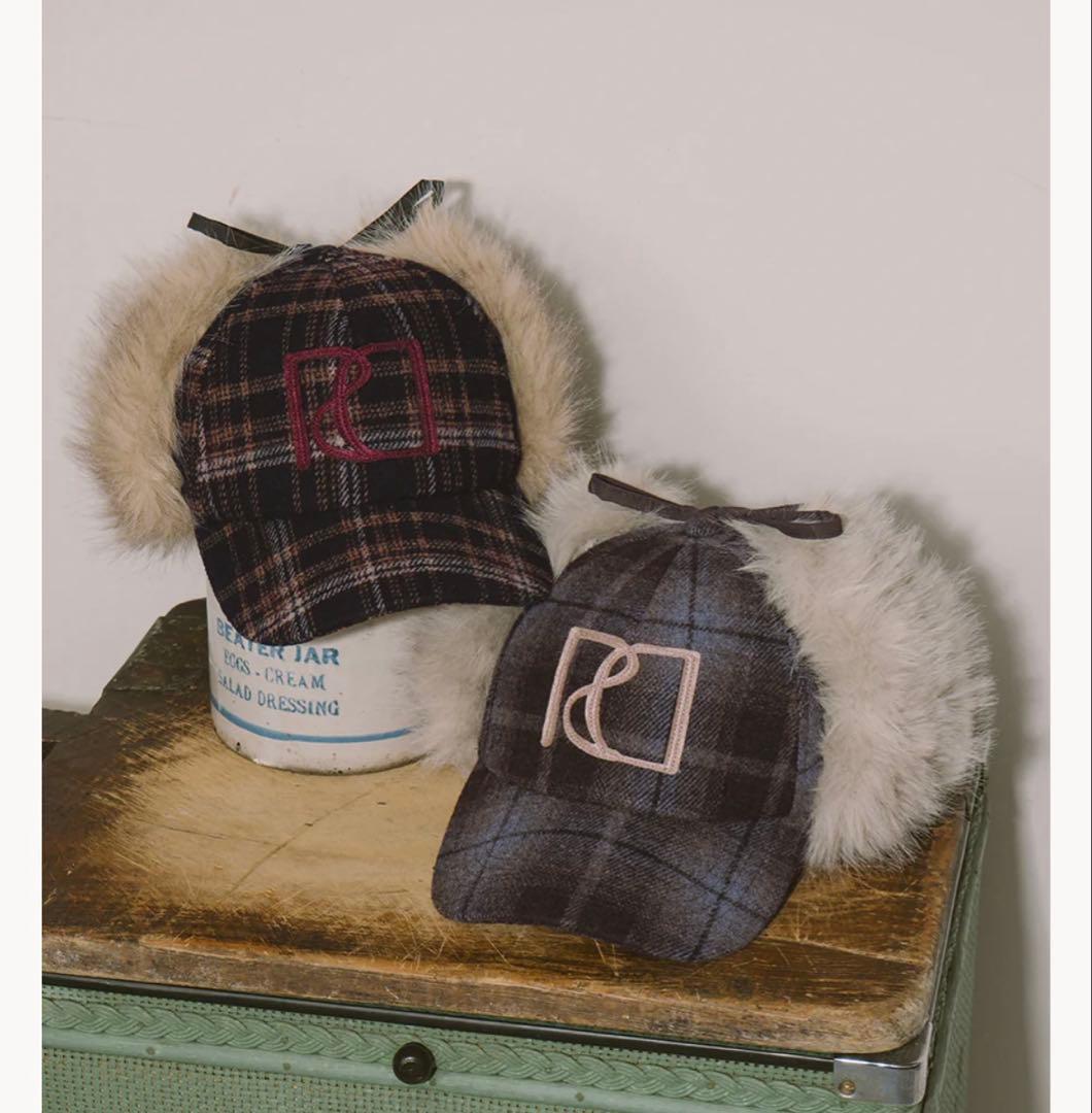 チェック柄　NVY ロゴフライトキャップ　ダーリッチ