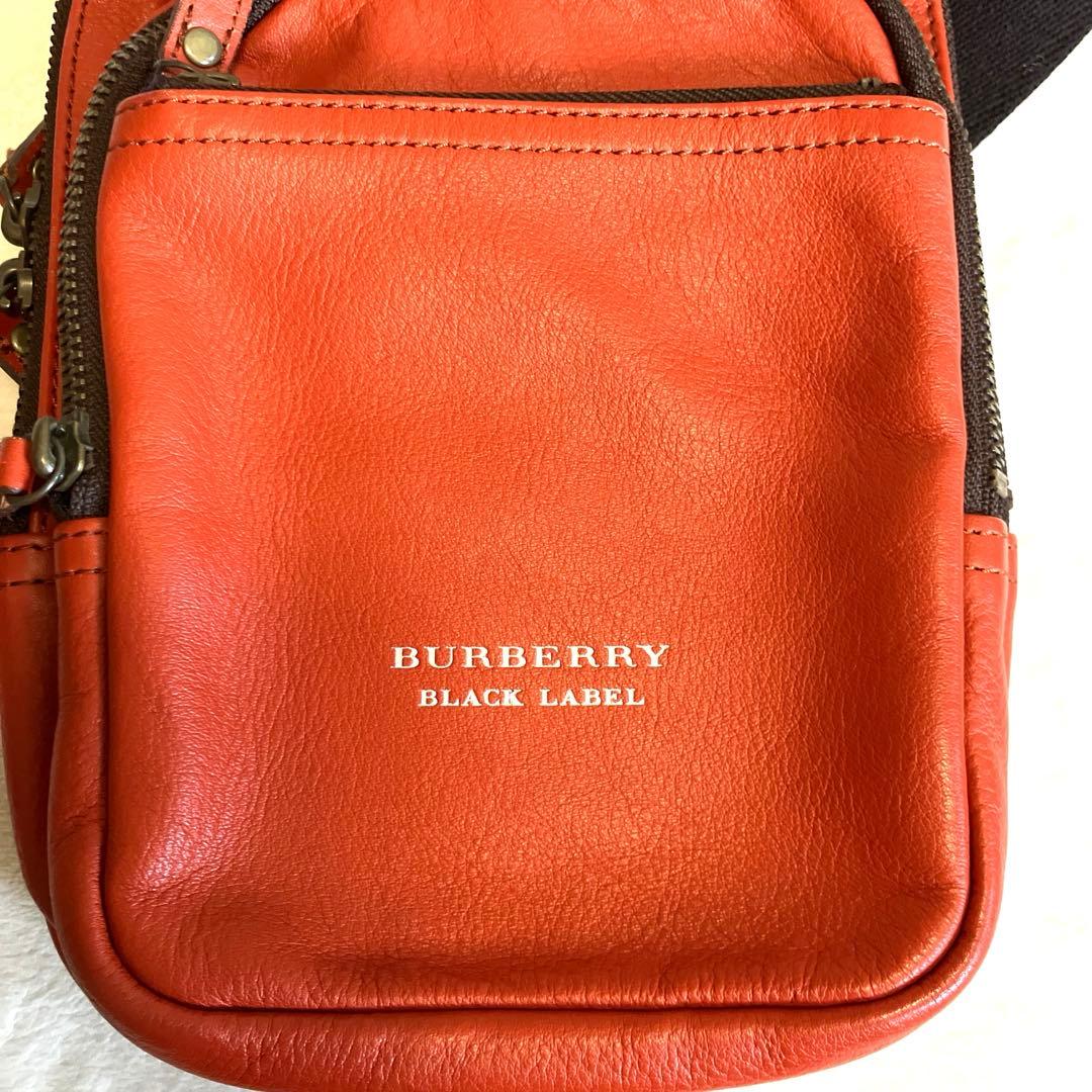 バーバリー ブラックレーベル ボディバッグ オレンジ レザー ワンショルダー