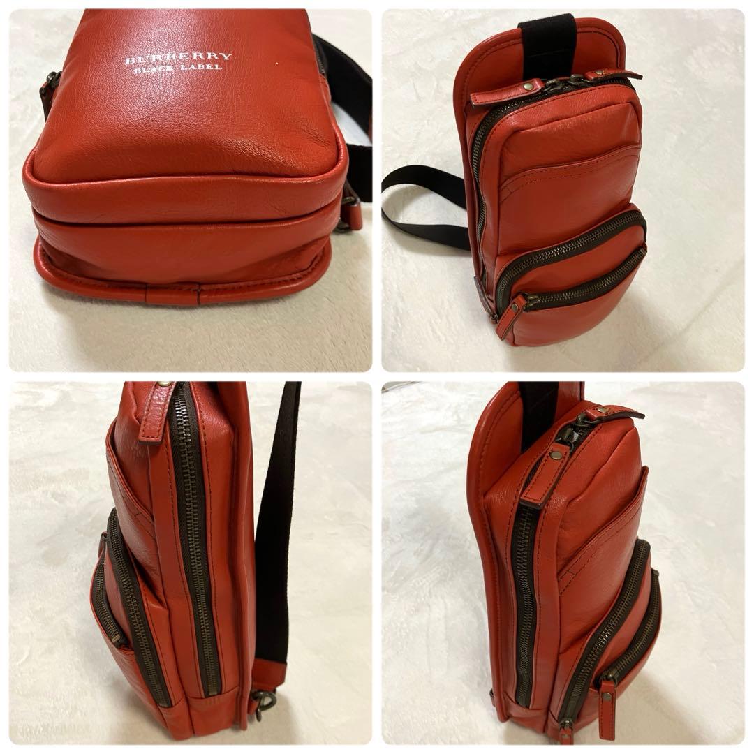 バーバリー ブラックレーベル ボディバッグ オレンジ レザー ワンショルダー