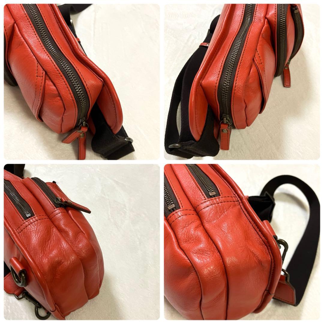 バーバリー ブラックレーベル ボディバッグ オレンジ レザー ワンショルダー