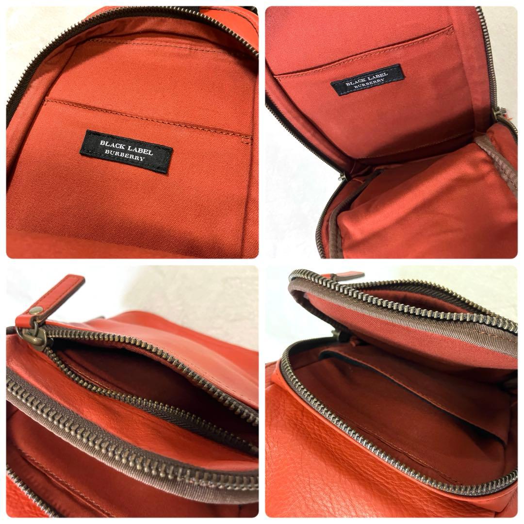 バーバリー ブラックレーベル ボディバッグ オレンジ レザー ワンショルダー