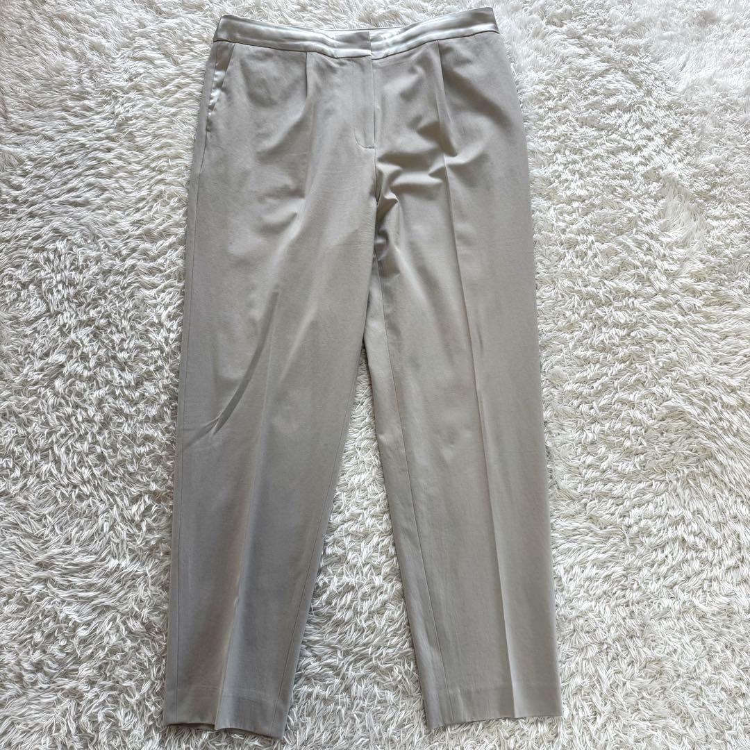 ICB ノーカラー　麻混　ビジネス　パンツスーツ　セットアップ　42 洗える