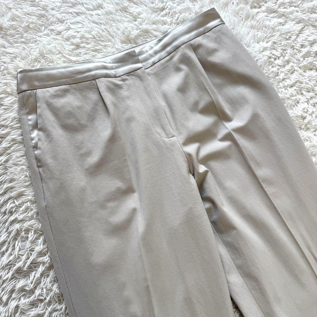 ICB ノーカラー　麻混　ビジネス　パンツスーツ　セットアップ　42 洗える