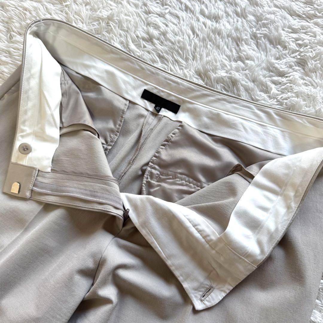 ICB ノーカラー　麻混　ビジネス　パンツスーツ　セットアップ　42 洗える