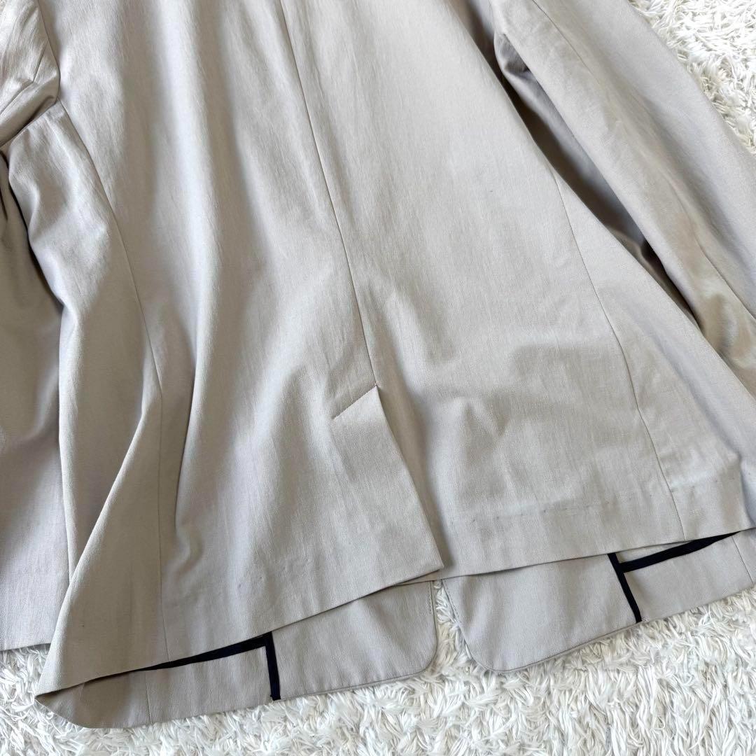 ICB ノーカラー　麻混　ビジネス　パンツスーツ　セットアップ　42 洗える