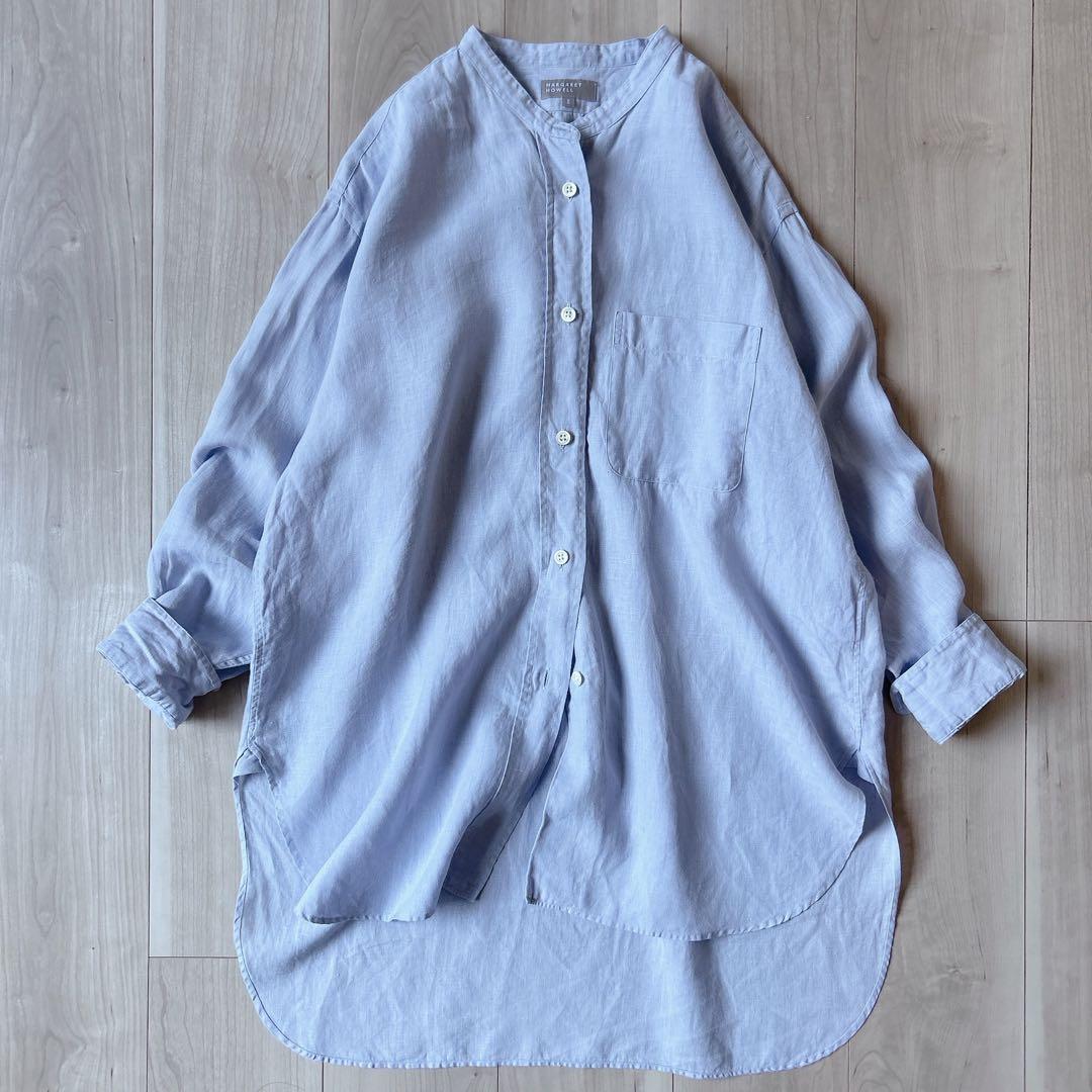 マーガレットハウエル 水色 SHIRTING LINEN SHIRTS 2