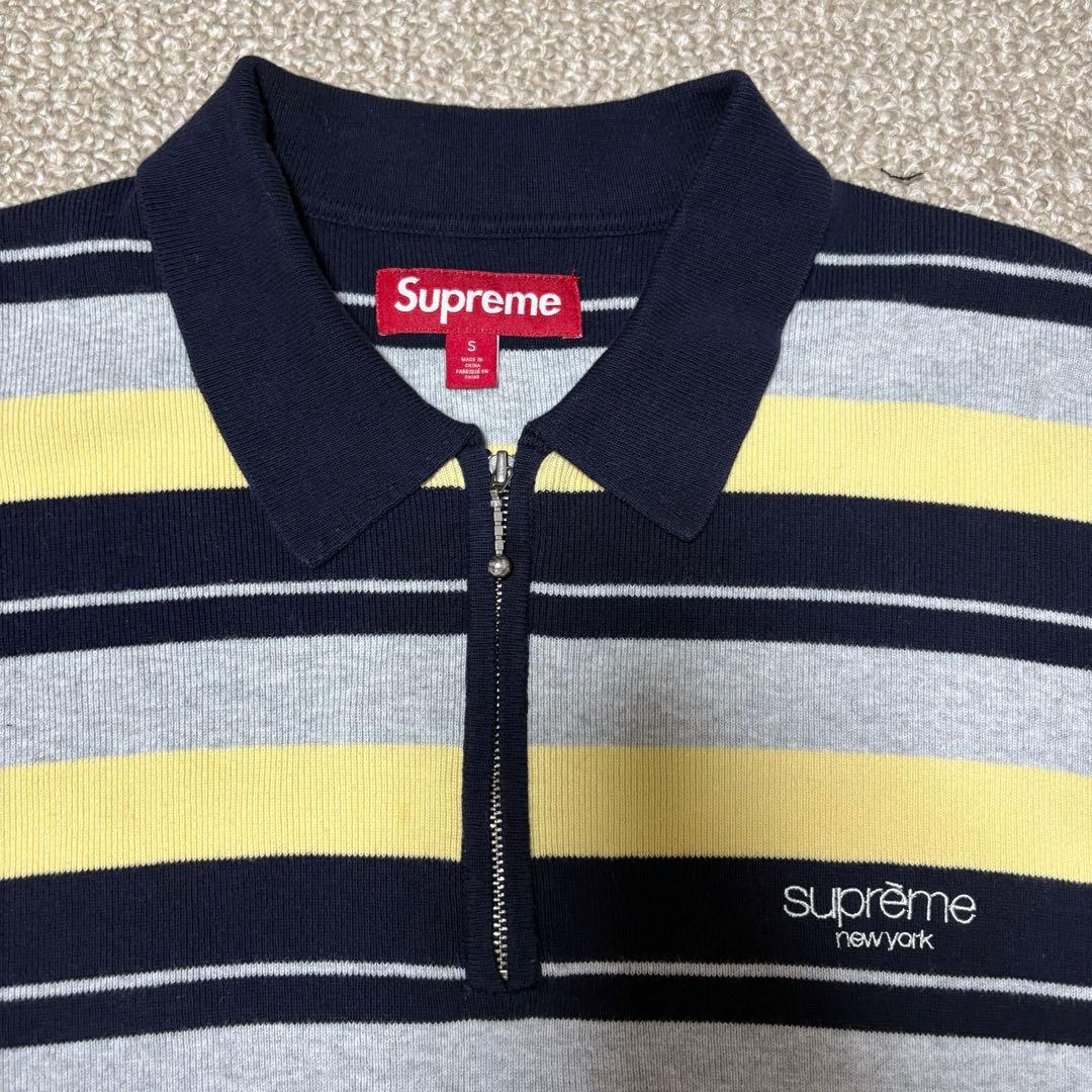 supreme Stripe Zip L/S Polo サイズS