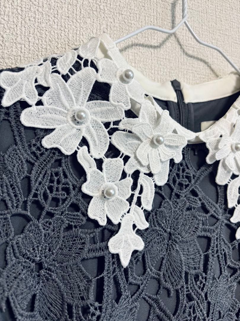 【LEJA】花柄レースカラースパンコールAラインワンピースドレス 結婚式