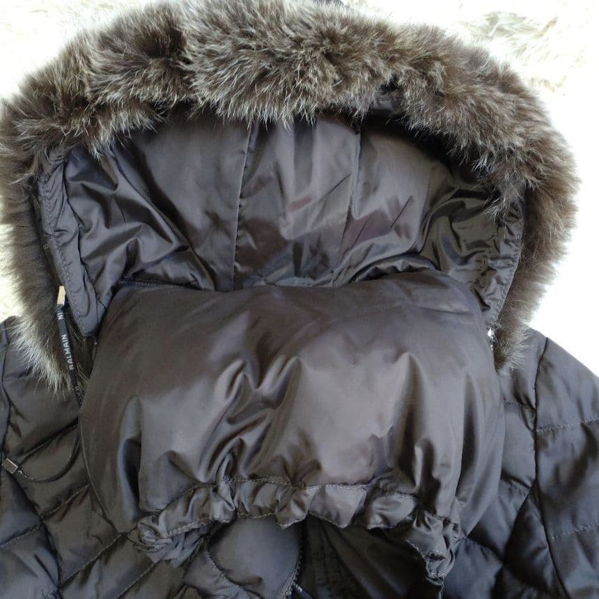 BALMAIN Lサイズ ダウンコート リアルファー 大きいサイズ フード 茶