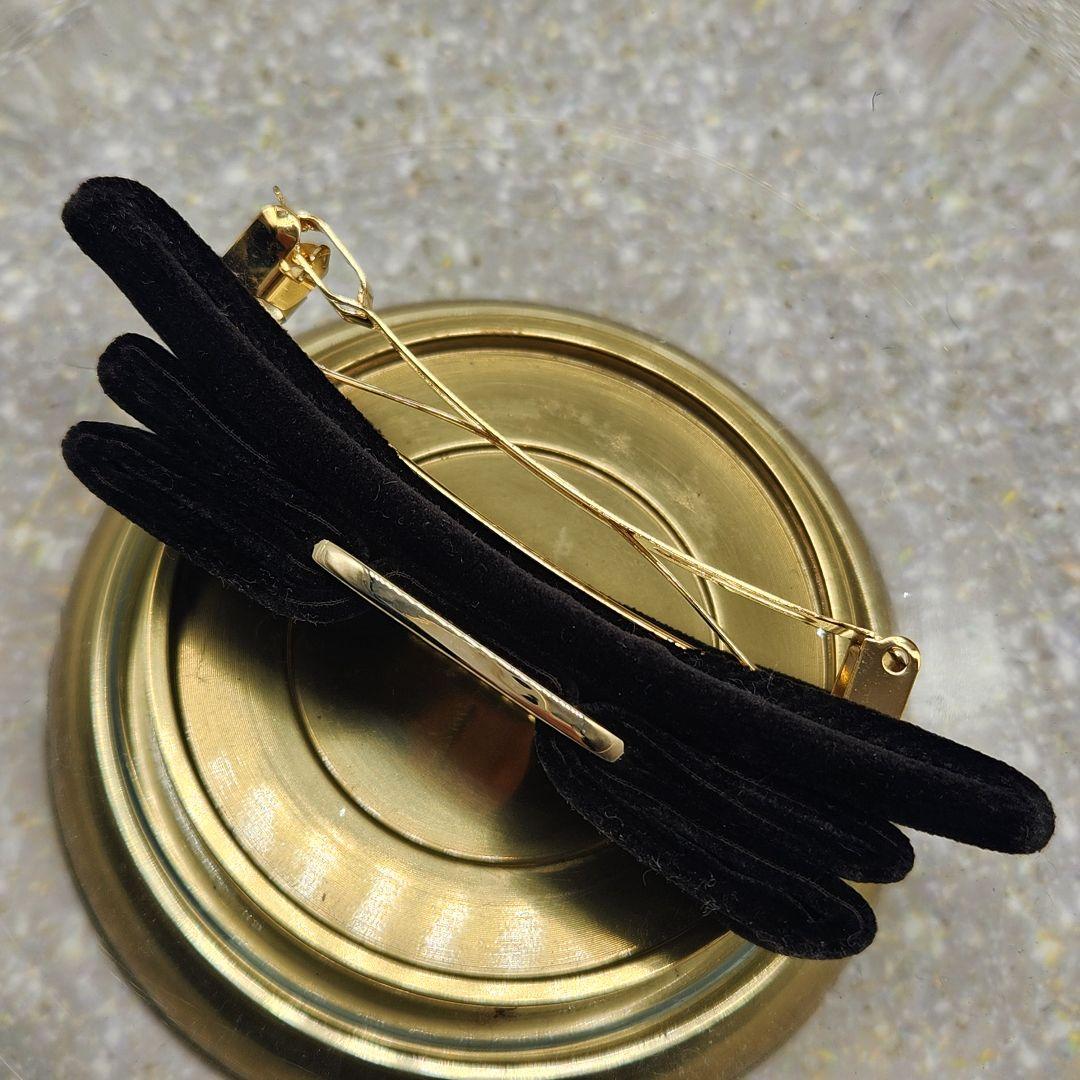 【美品】フェラガモ リボン バレッタ ベルベット ベロア 黒