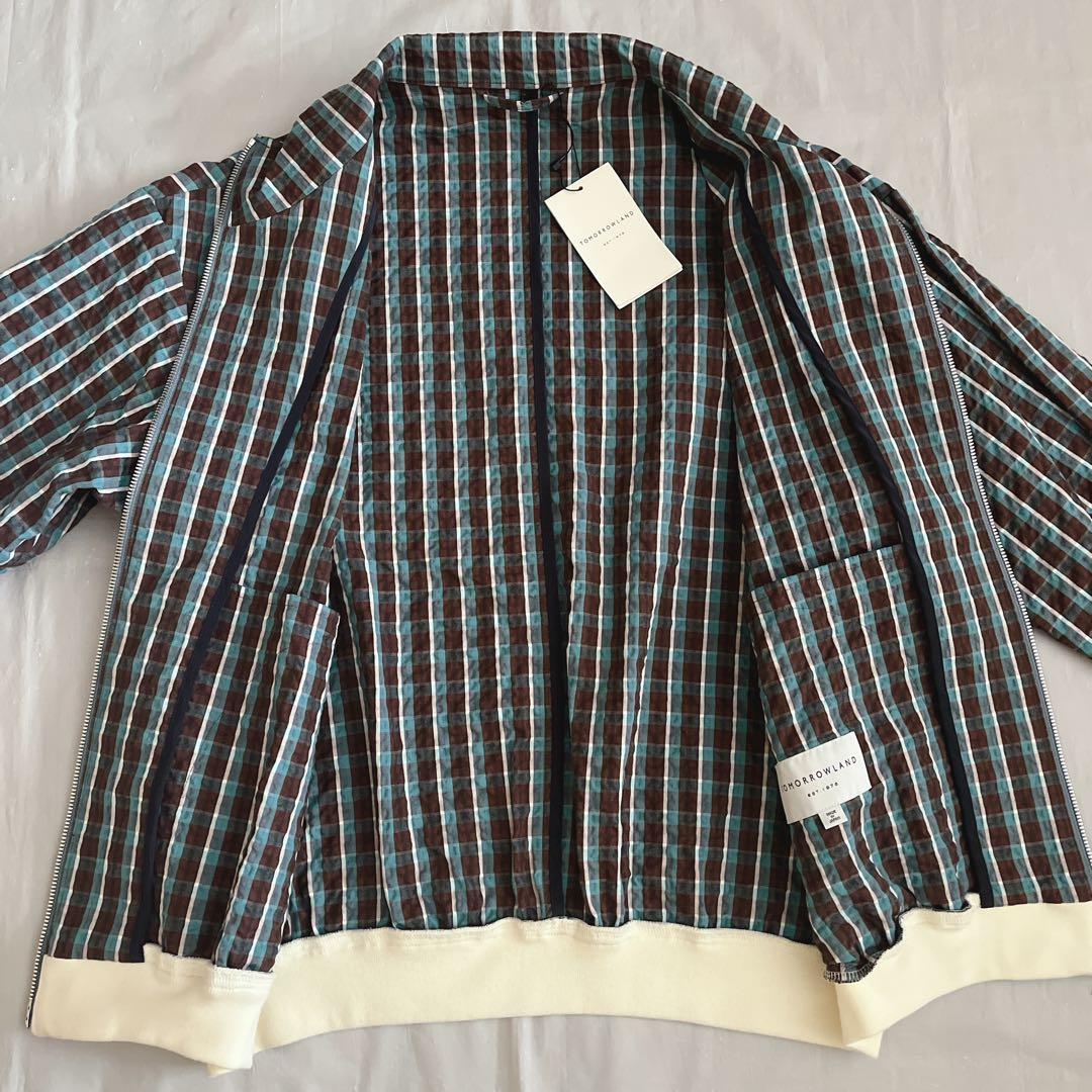 トゥモローランド　ジップアップブルゾン　ダブルジップ　チェック柄　ブルー