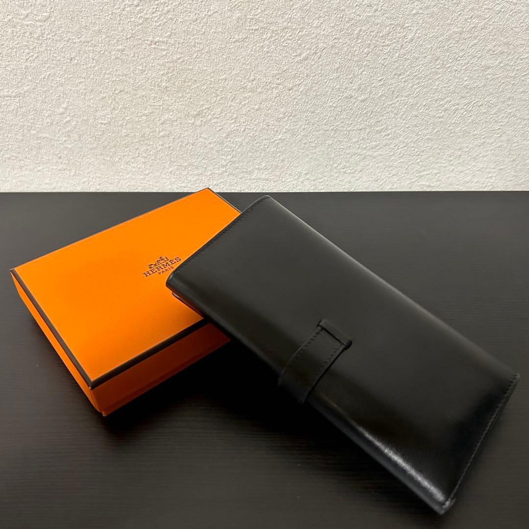 美品 HERMES エルメス ベアンスフレ ボックスカーフ 長財布 メンズ