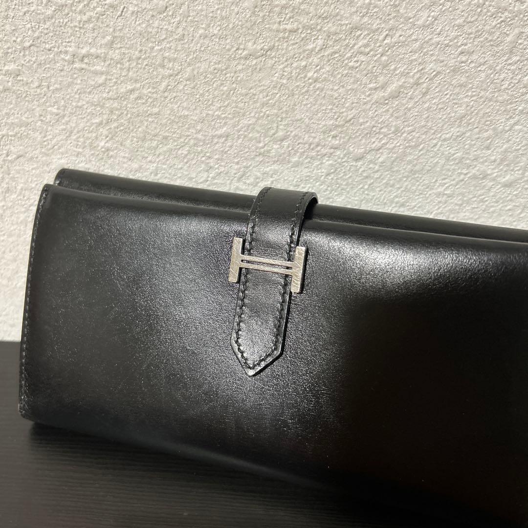 美品 HERMES エルメス ベアンスフレ ボックスカーフ 長財布 メンズ