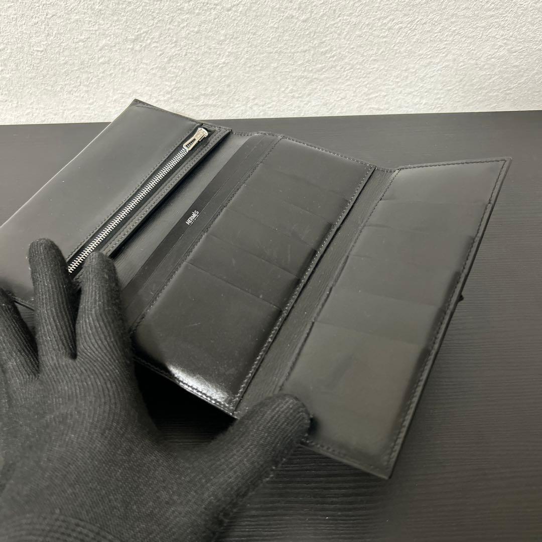美品 HERMES エルメス ベアンスフレ ボックスカーフ 長財布 メンズ