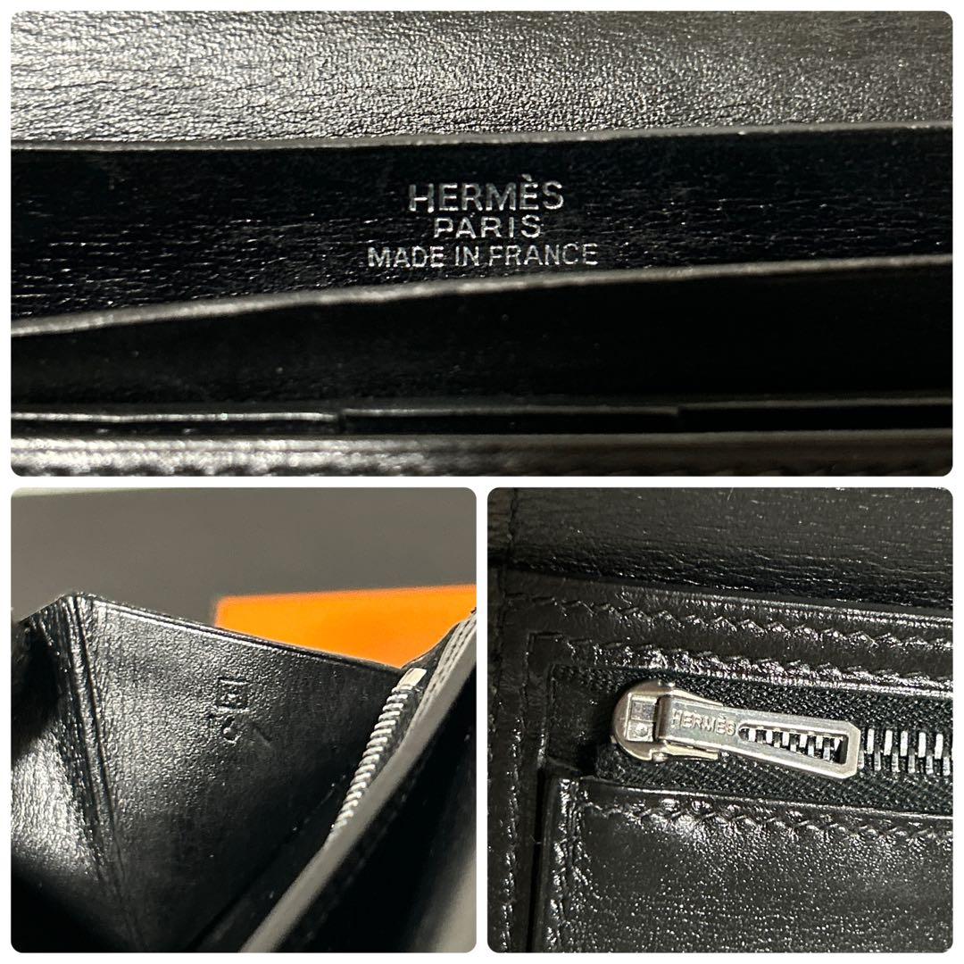 美品 HERMES エルメス ベアンスフレ ボックスカーフ 長財布 メンズ