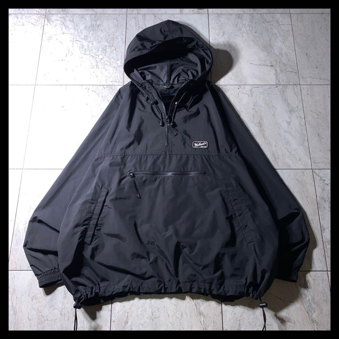 90s 00s WOOLRICH ナイロン アノラックパーカー 黒 ドローコード