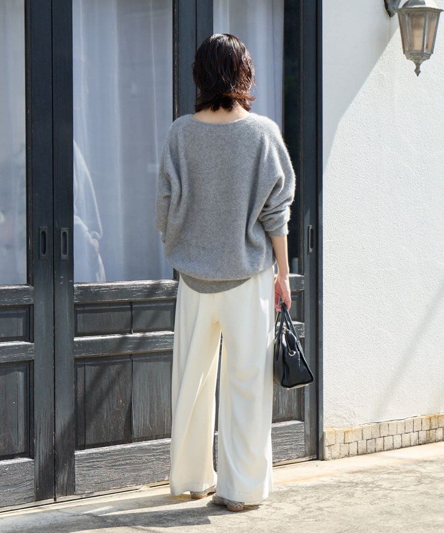 RIVE DROITE(リヴドロワ) ヘアリーウール片畦Vネックニット　グレー