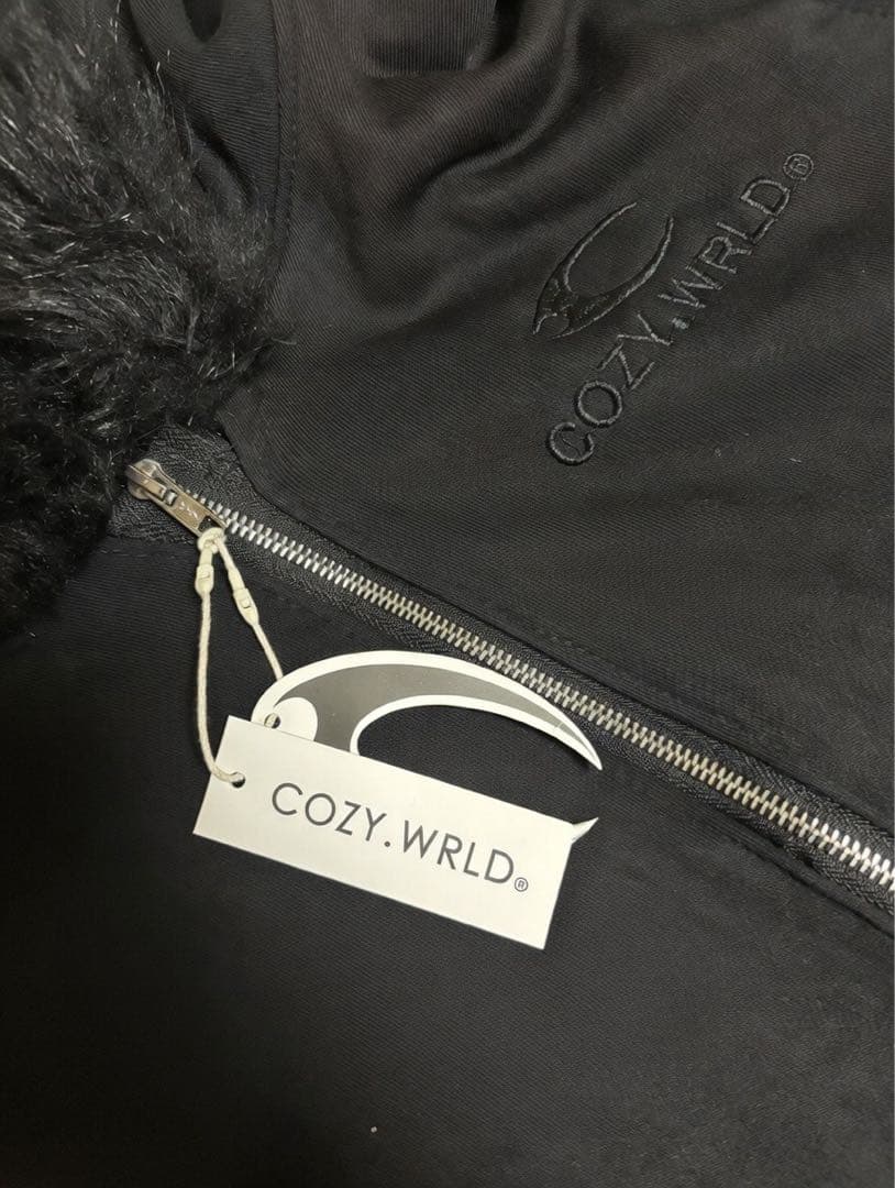 タグ付き COZY WORLDWIDE ファーフードジップパーカー ブラック M