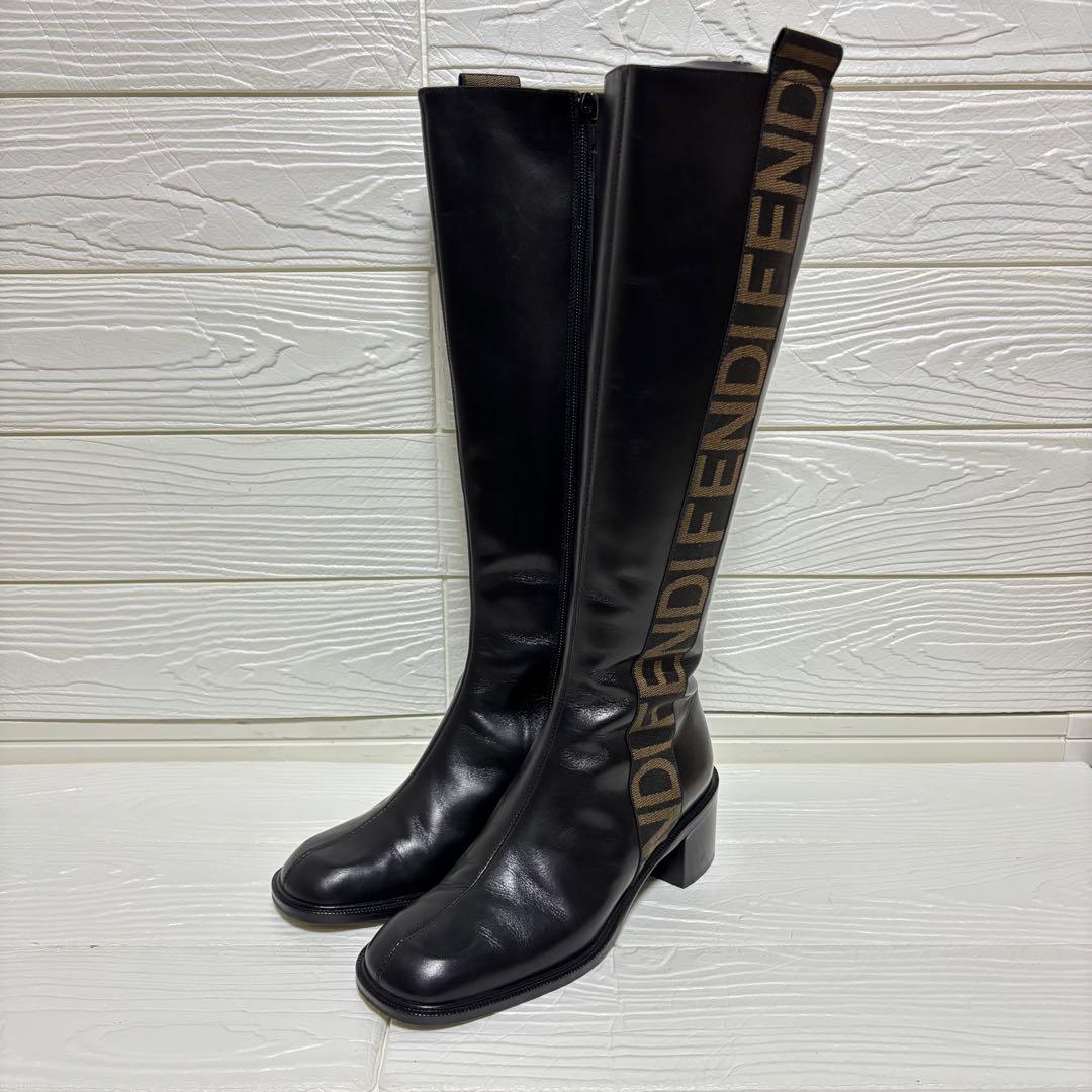 【極美品】FENDI ロングブーツ サイドロゴ ブラック レザー 本革 36