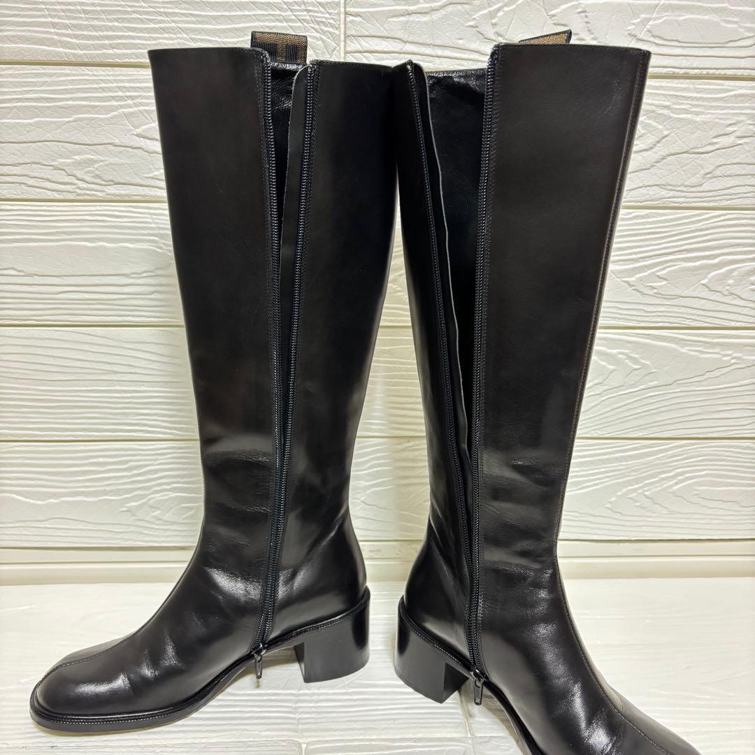 【極美品】FENDI ロングブーツ サイドロゴ ブラック レザー 本革 36