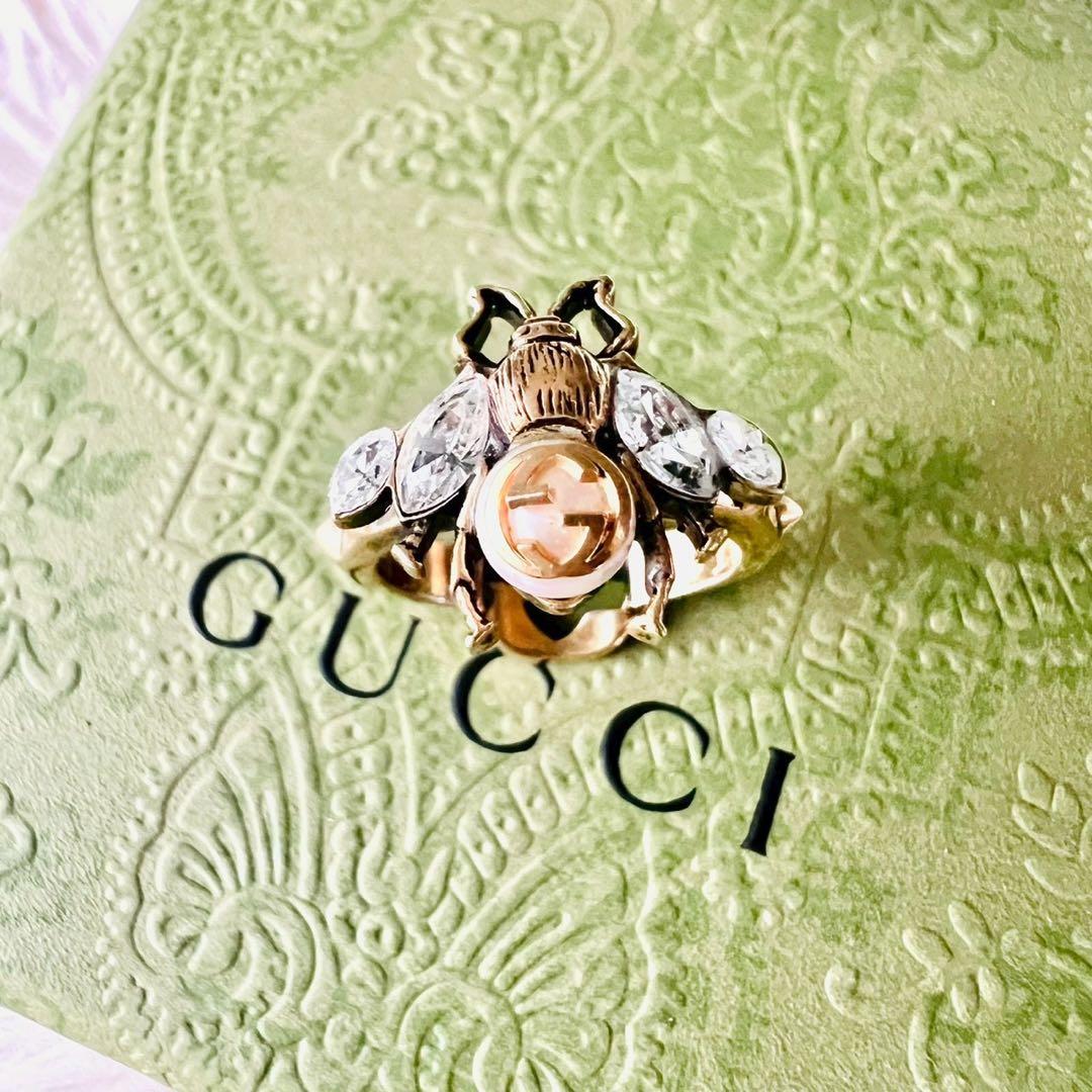 美品✨GUCCI　グッチ　リング　蜂　ホワイトクリスタル　ラインストーン