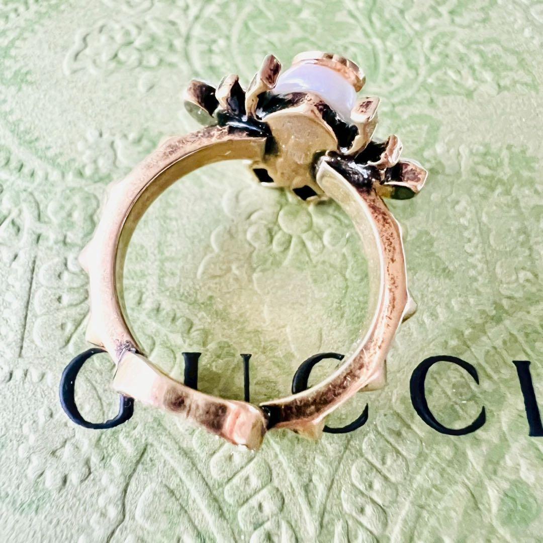 美品✨GUCCI　グッチ　リング　蜂　ホワイトクリスタル　ラインストーン