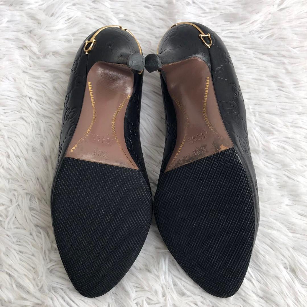 パンプス 23.5 黒 GUCCI グッチ GG シマ 本革 レザー ハイヒール