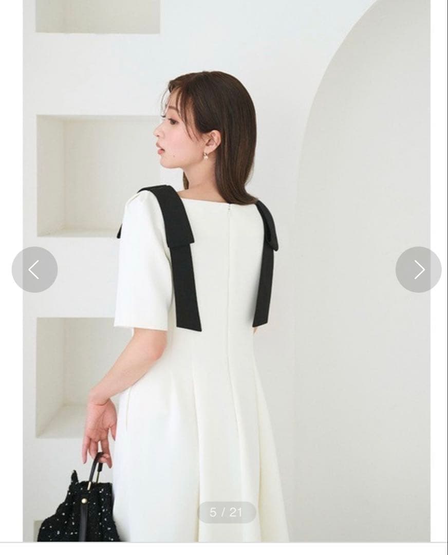 ⭐︎新品⭐︎ セルフォード　ショルダーリボンワンピース　オフホワイト　36