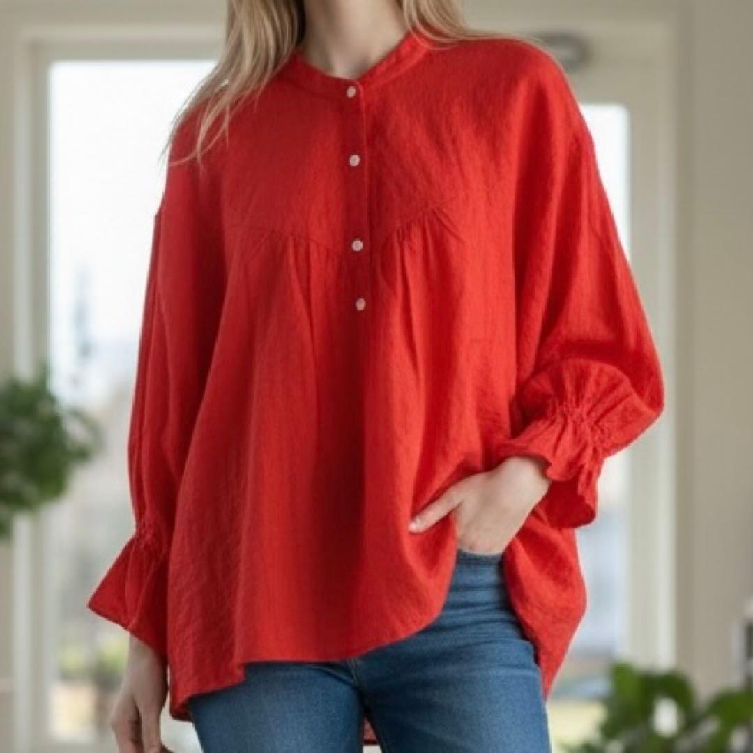 新品未使用 23区 ニジュウサンク シャツ L相当 赤 スタンドカラー 長袖