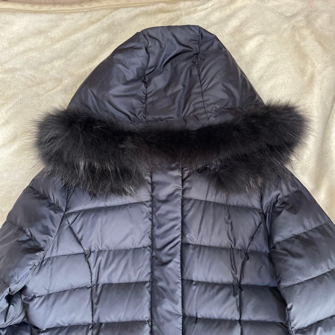 23区 フード付き　Aライン　ロングダウンジャケット ネイビー（濃紺）　38号