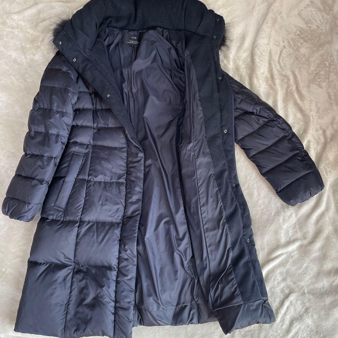 23区 フード付き　Aライン　ロングダウンジャケット ネイビー（濃紺）　38号