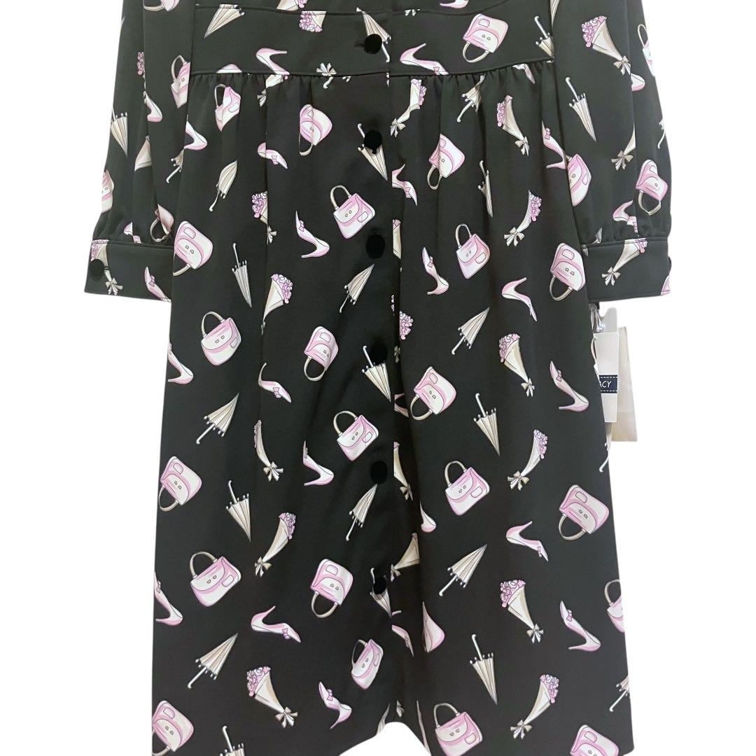 未使用 エムズグレイシー 40 総柄モチーフ シャツワンピース ブラック ベルト