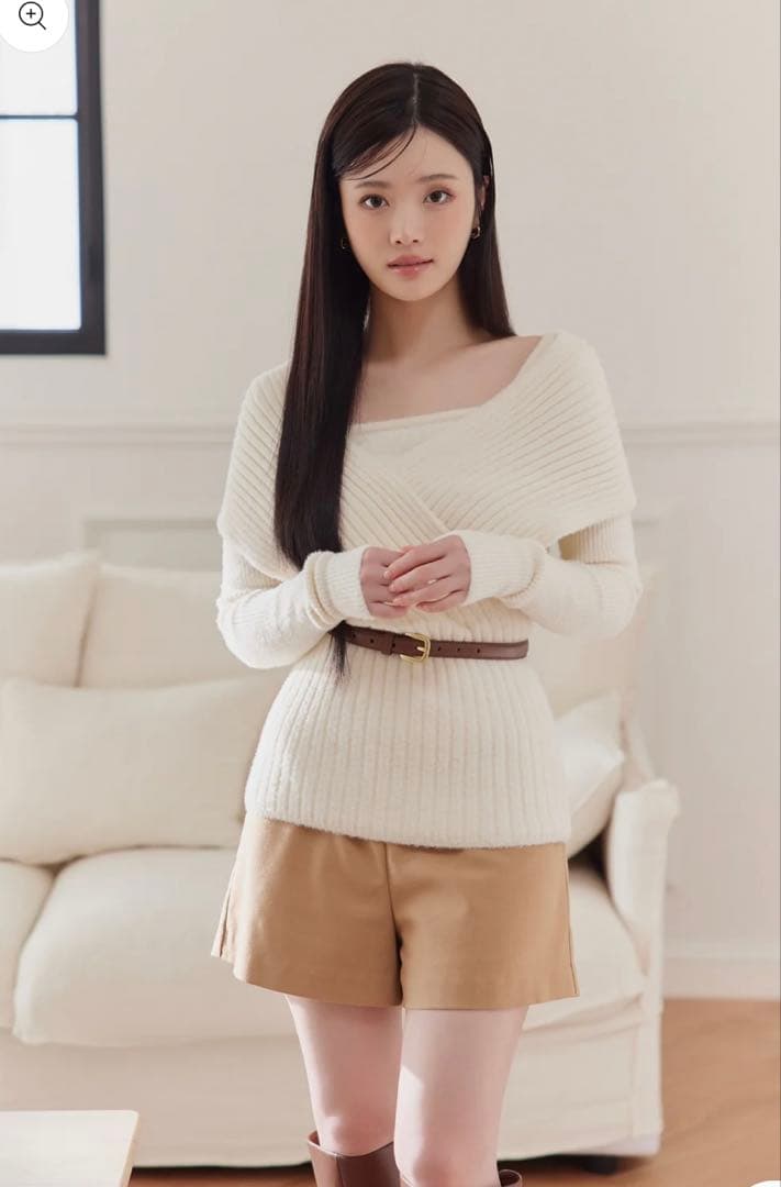 polaura ベルトセットカシュクールオフショルダーニットWhite 完売品